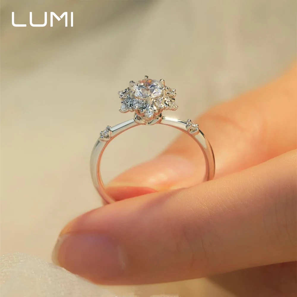 0.5CT Real Moissanite Snowflake Ice 925 Sterling Silver Ring for Women - Artistic Wedding Band Dainty Engagement Jewelry
