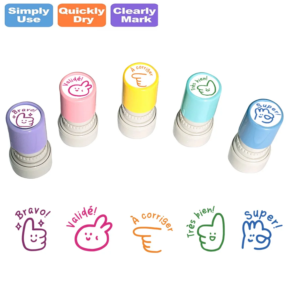 Tampon à doigt coloré français - Tampon d'humeur « Pouce levé » en français pour la famille, l'école et les enseignants, pour encourager et amuser