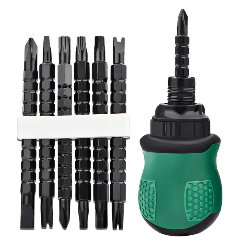 7pcs Short Handle Ratchet Screwdriver Set Groove Bits Adjustable Length For Electronics Furniture Assembly Kit