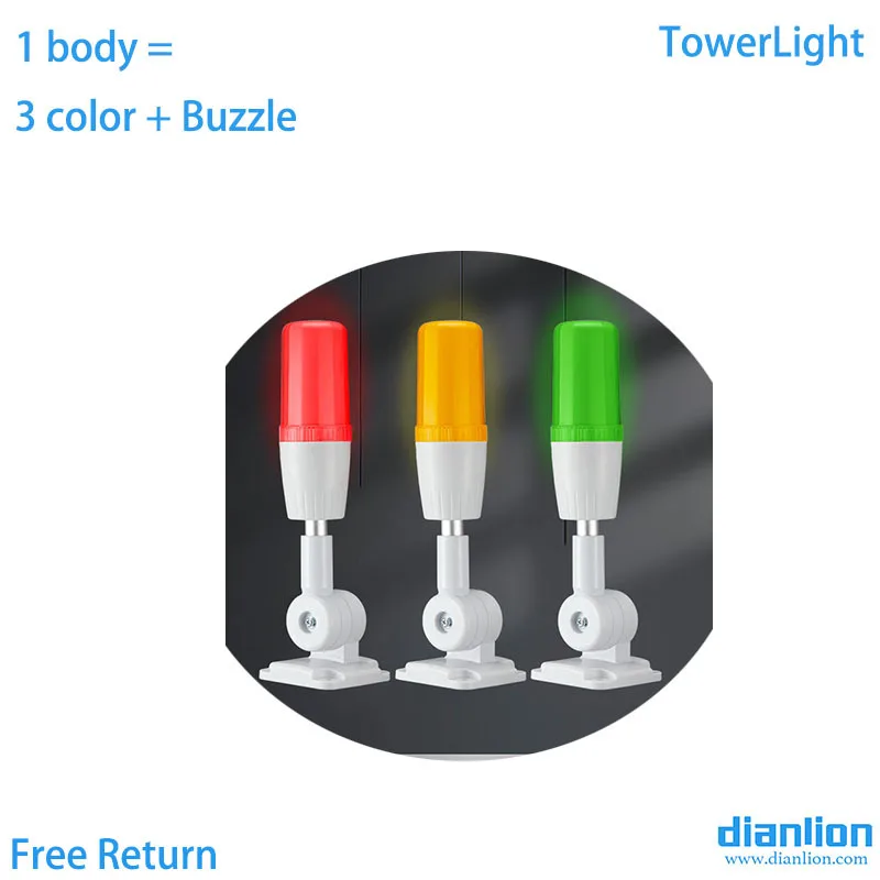 TowerLight, One Body ,3 Colors, Red, Yellow , Green ,Buzzle, 24Voltage, IP65;