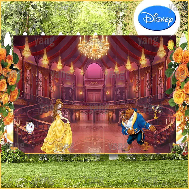 Disney Beauty and the Beast Backdrop Princess Cartoon Magic Splendid Palace Background Baby Shower Birthday Party Decoration