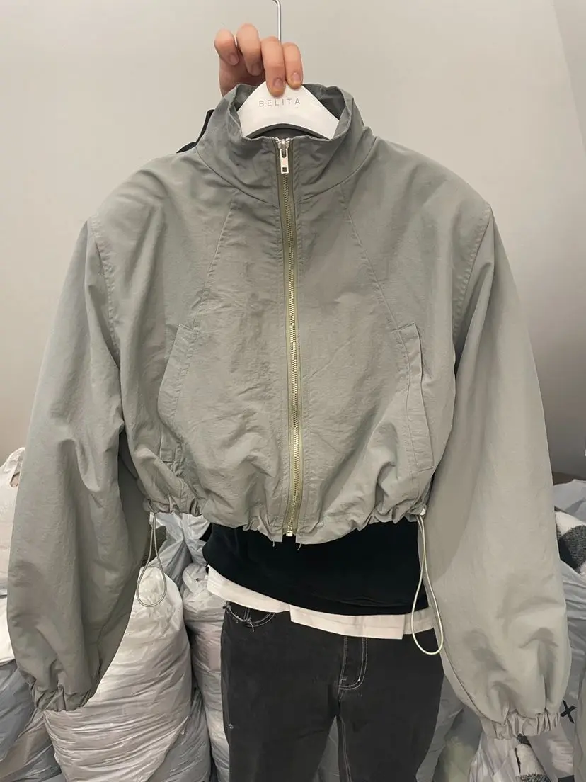 Women's Summer Thin Long Sleeve Stand Collar Sportswear UV Protection Coat Drawstring Zipper Short Length Fashion Outerwear
