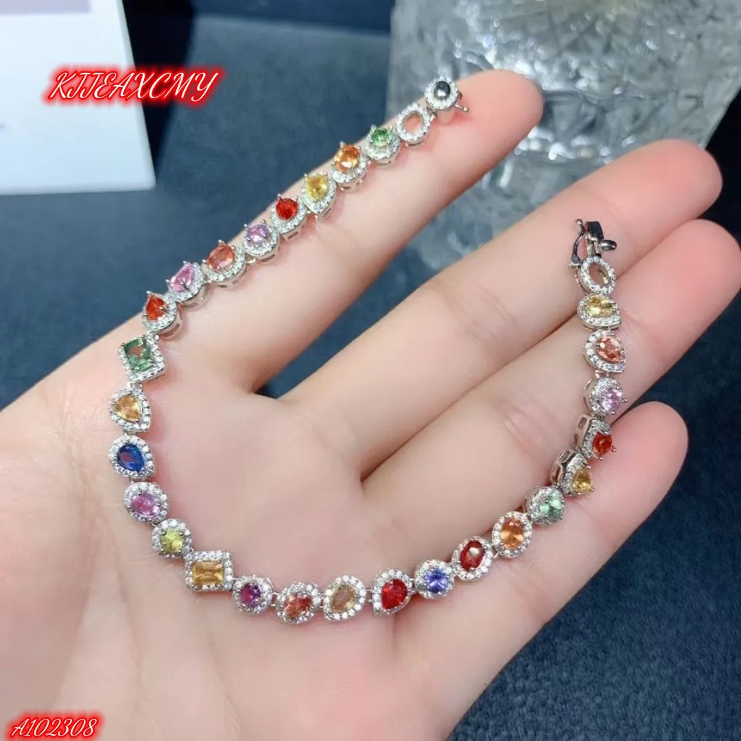 KJJEAXCMY Brand Boutique Jewelry 925 Sterling Silver Natural Color Sapphire Hollow Out Women's Exaggerated Bracelet Girls' Ancie