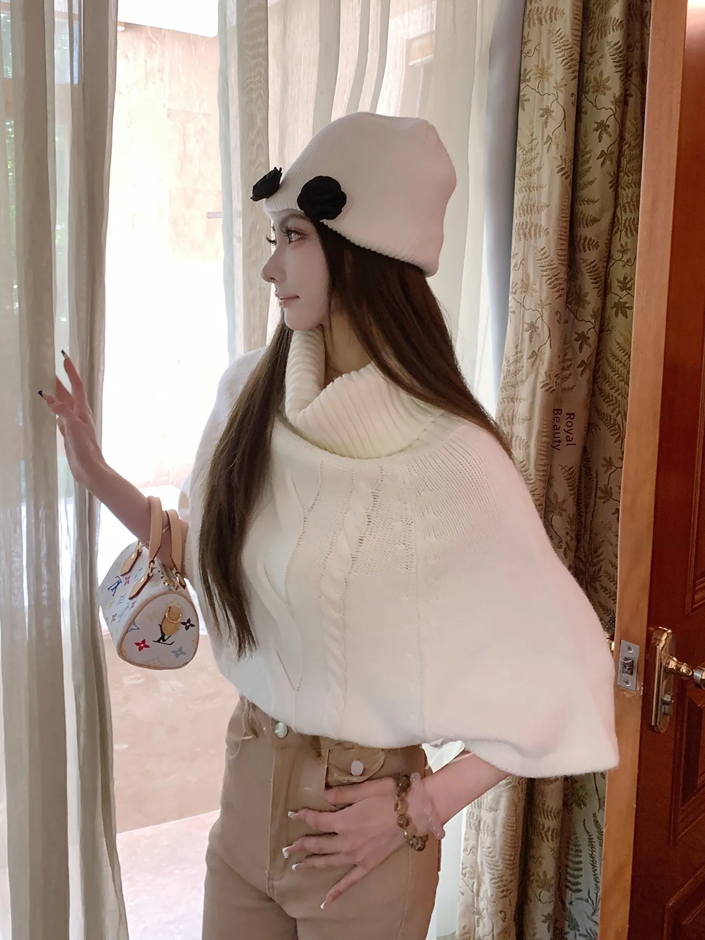 

Knitted Top Multiple Wearings Loose Fit Vintage Twist Knit Sweateutumn Winter High Collar Cowl