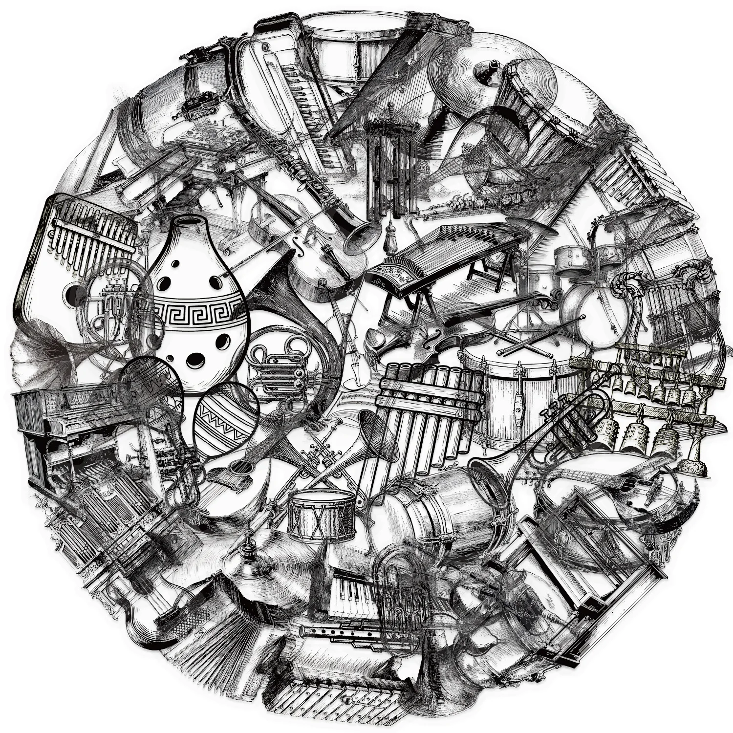 

50PCS Cartoon Musical Instrument Graffiti Stickers Black and White Transparent Graffiti Decal Toys DIY Desk Diary Scrapbook