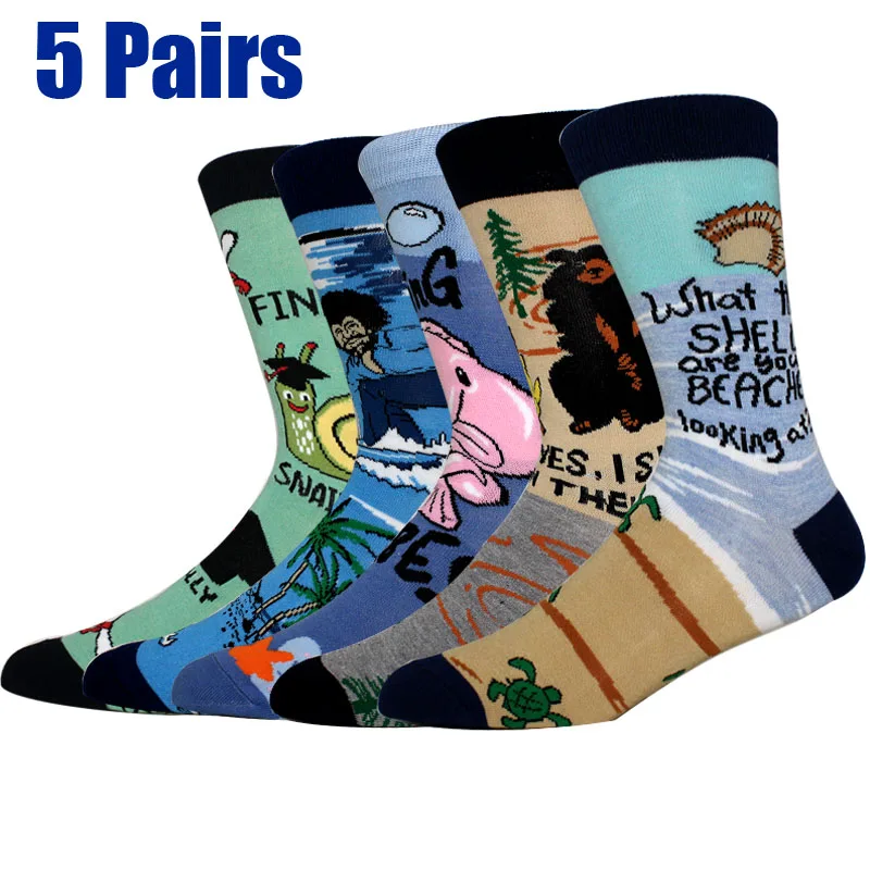 5 Pairs New Novel Men‘s Socks Novel Shell Octopus Octopus Women Socks Soft Long Socks Happy Funny Couple Socks Size 36-44