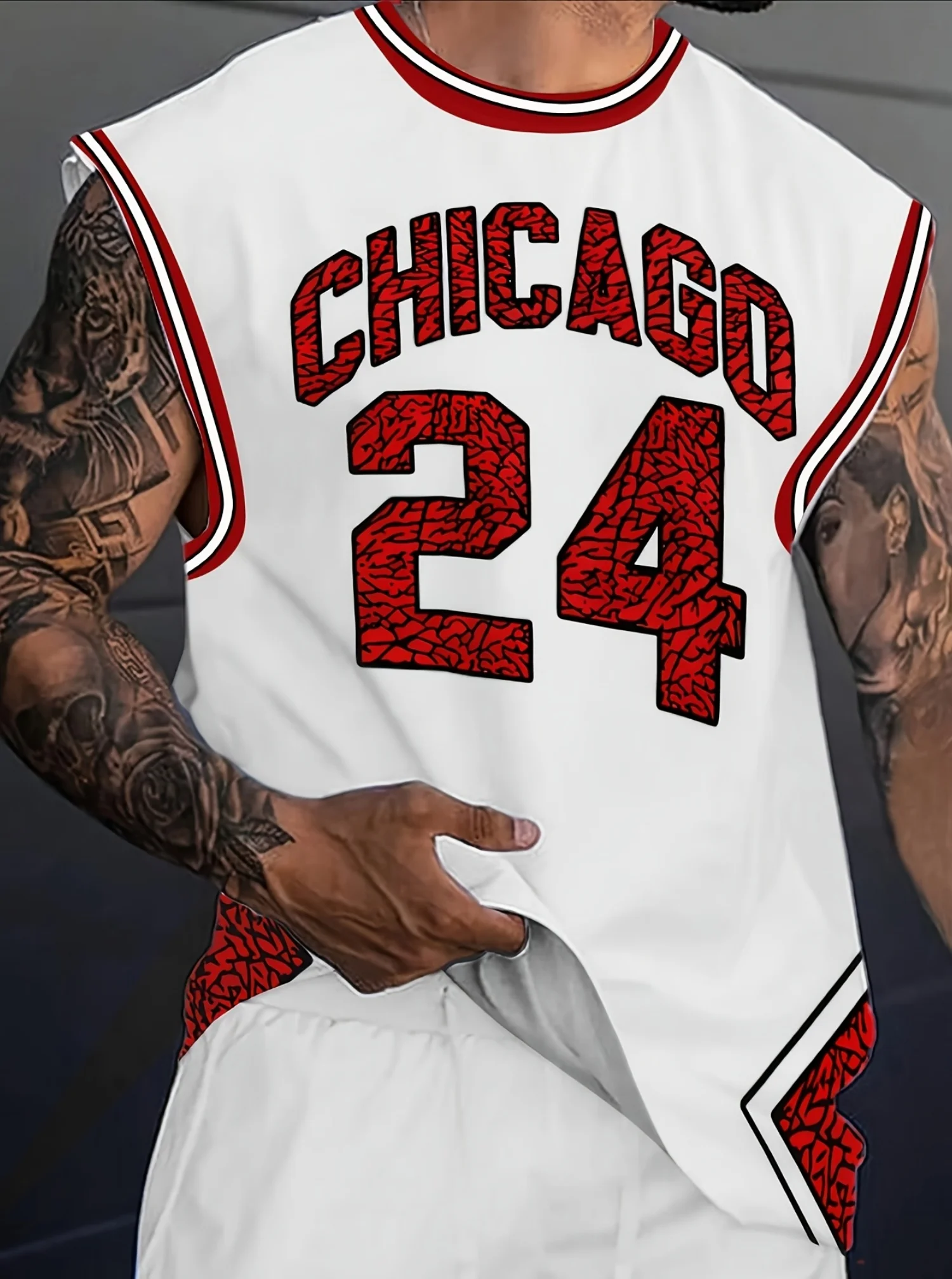 2026 Sommer Herren CHICAGO NO.24 Grafik-Tanktop Ärmelloses Basketball-Trikot Weste Herren Rundhals Sport-Gym-Weste Herrenbekleidung – Detail 6