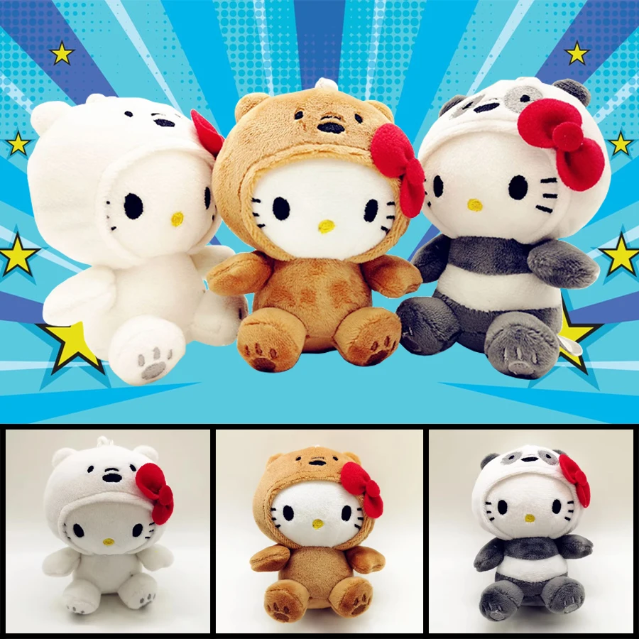 

10cm Hello Kitty Plush Doll Toy Anime Cartoon Kt Cat Cosplay Panda Brown Bear White Bear Cute Soft Stuffed Doll Pendant Kid Gift