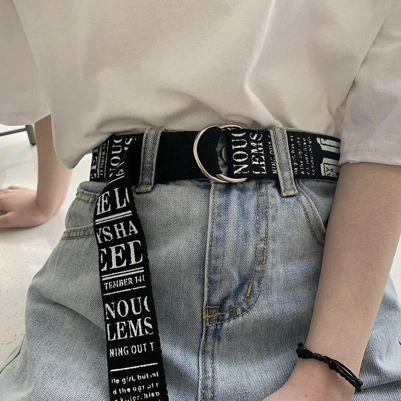 Cintura in tela stampata con doppia fibbia per donna e uomo Jeans semplici e alla moda con decorazione della cintura