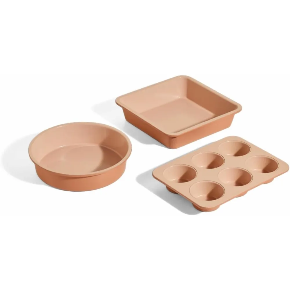 

Our Place Wonder Oven Baker’s Kit – 3-Piece Toxin-Free Ceramic Nonstick Bakeware Set (8” Round, 8” Square, 6-Cup Muffin Pan) - O