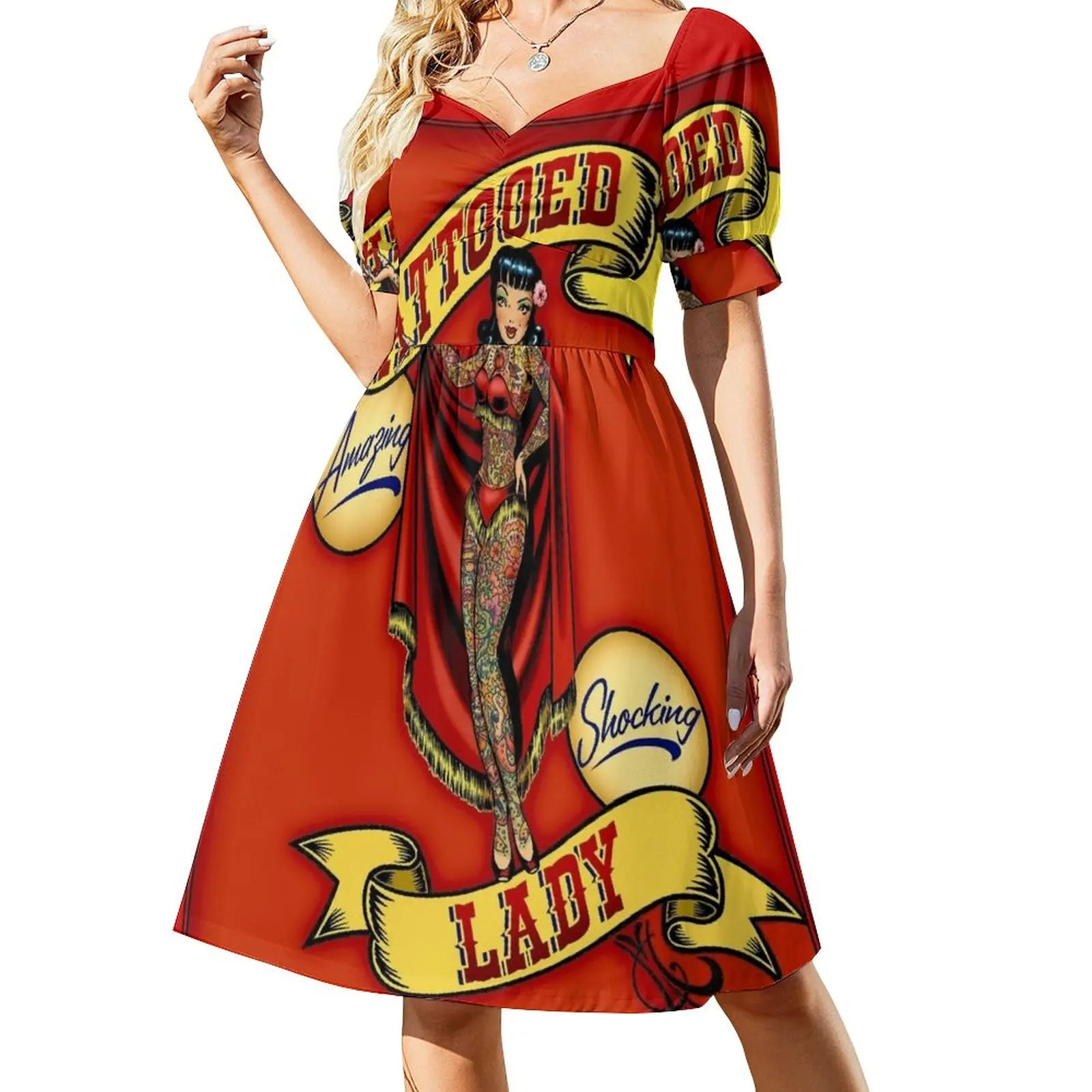 TATTOOED LADY; Vintage Circus Advertising Print Dress Long dress woman luxury dresses