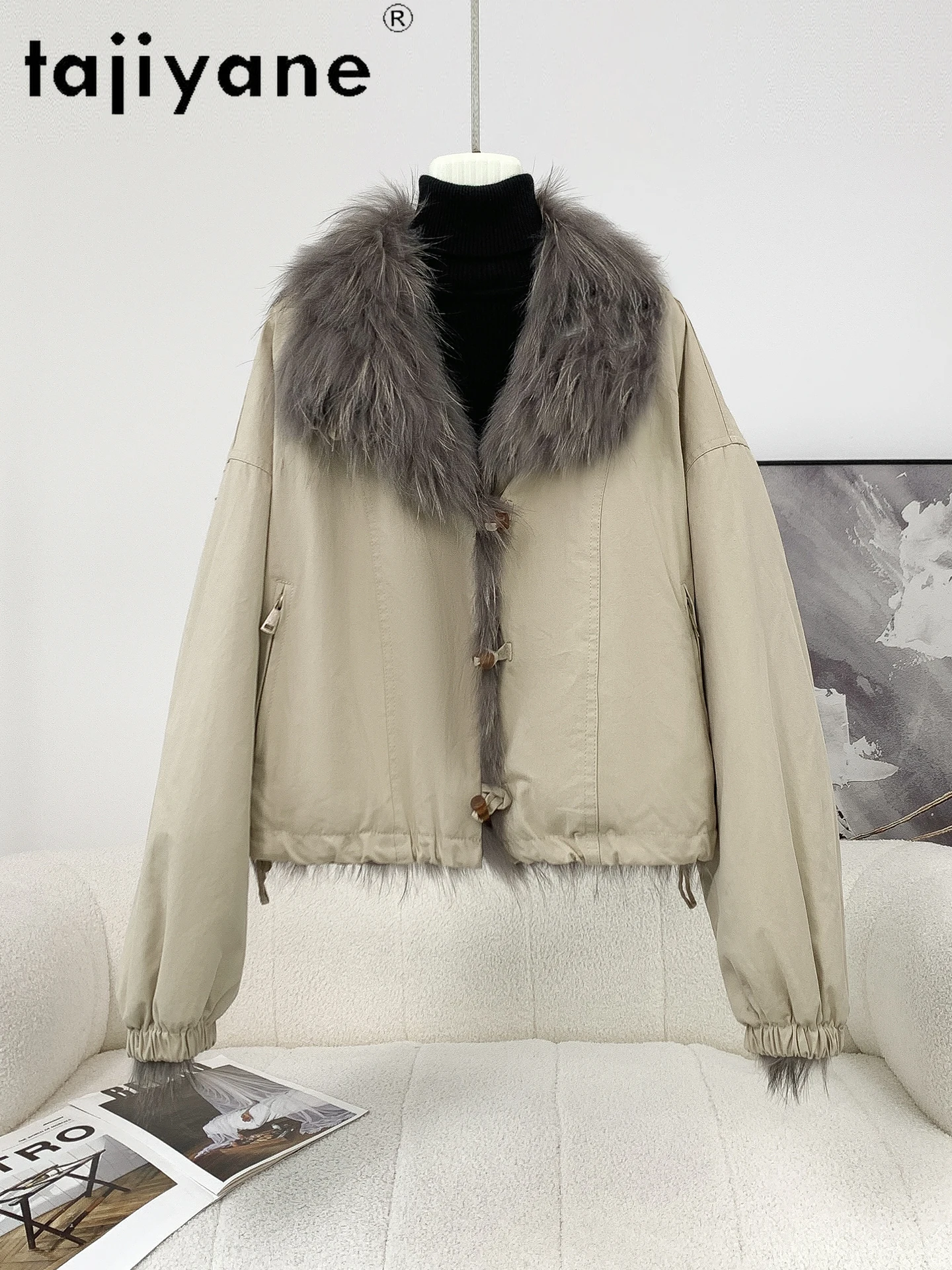 타지야네 천연 너구리 모피 코트 여성용 스타일리시 리버시블 착용 숏 재킷 신상 겨울 코트 2025 여성 의류