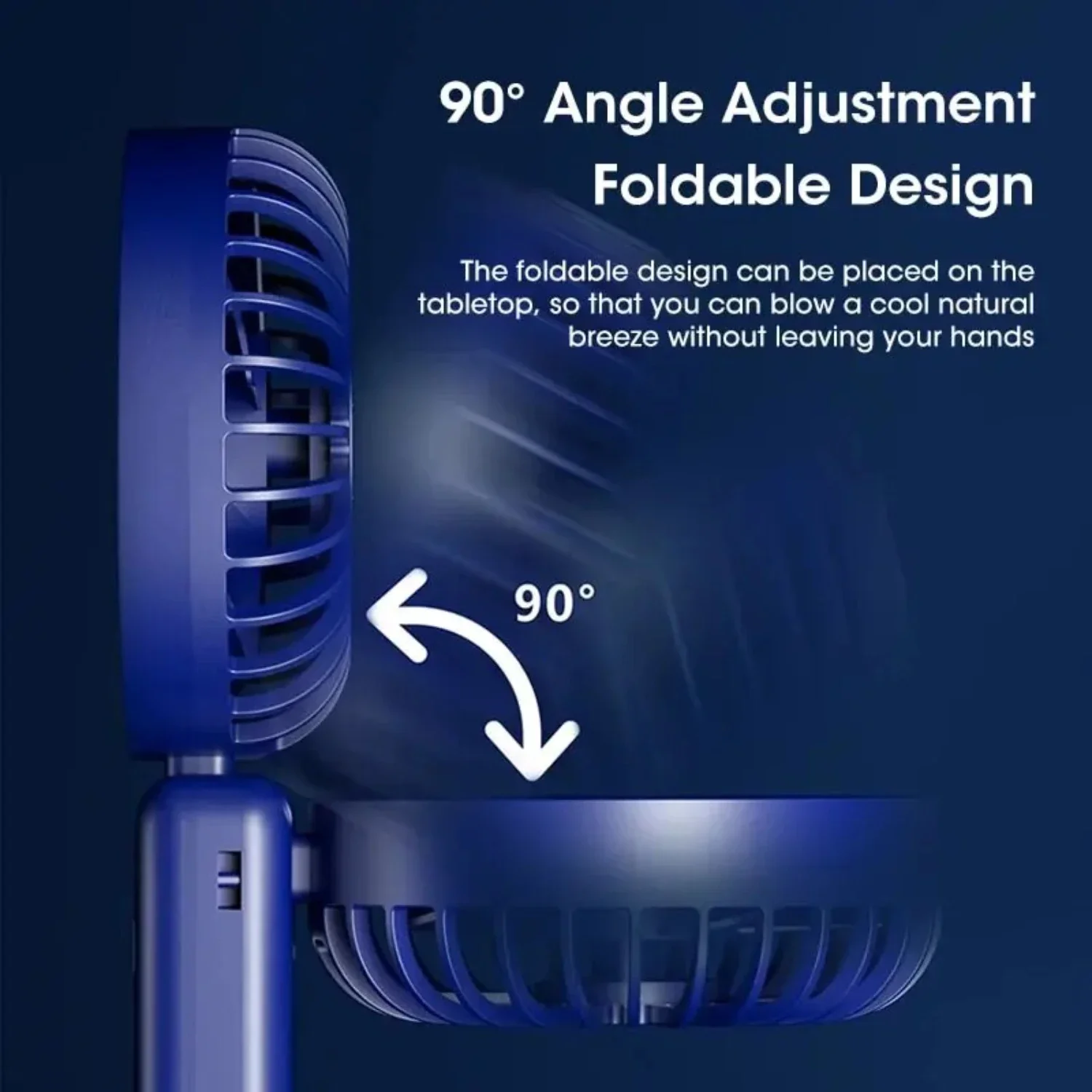 مروحة صغيرة فعالة ومحمولة قابلة لإعادة الشحن ، قاعدة 90 درجة قابلة للتعديل للتبريد المريح أثناء التنقل مثالية للسفر والسفر