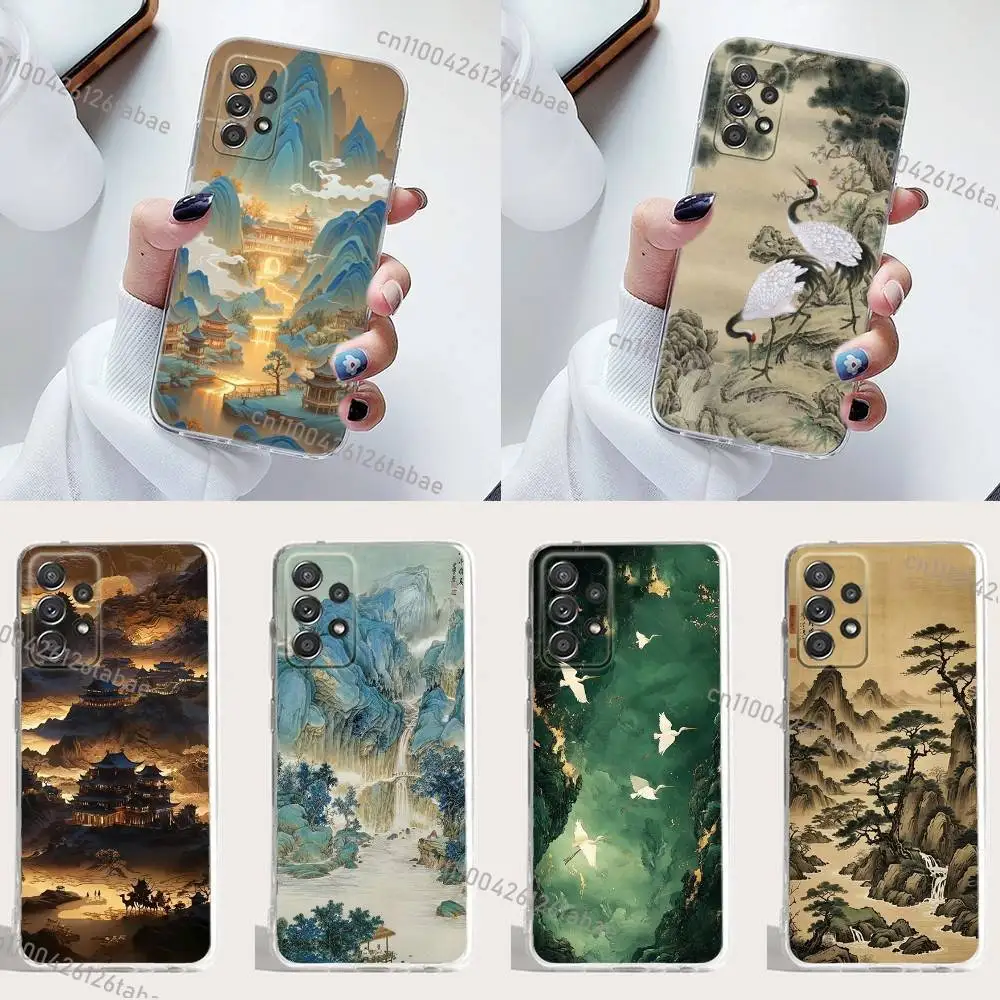 Chinese Style Landscape painting art  Phone Case Silicone For Samsung S30,23,21,22,20 FE lite,S10,9,PIus Note20ultra Soft