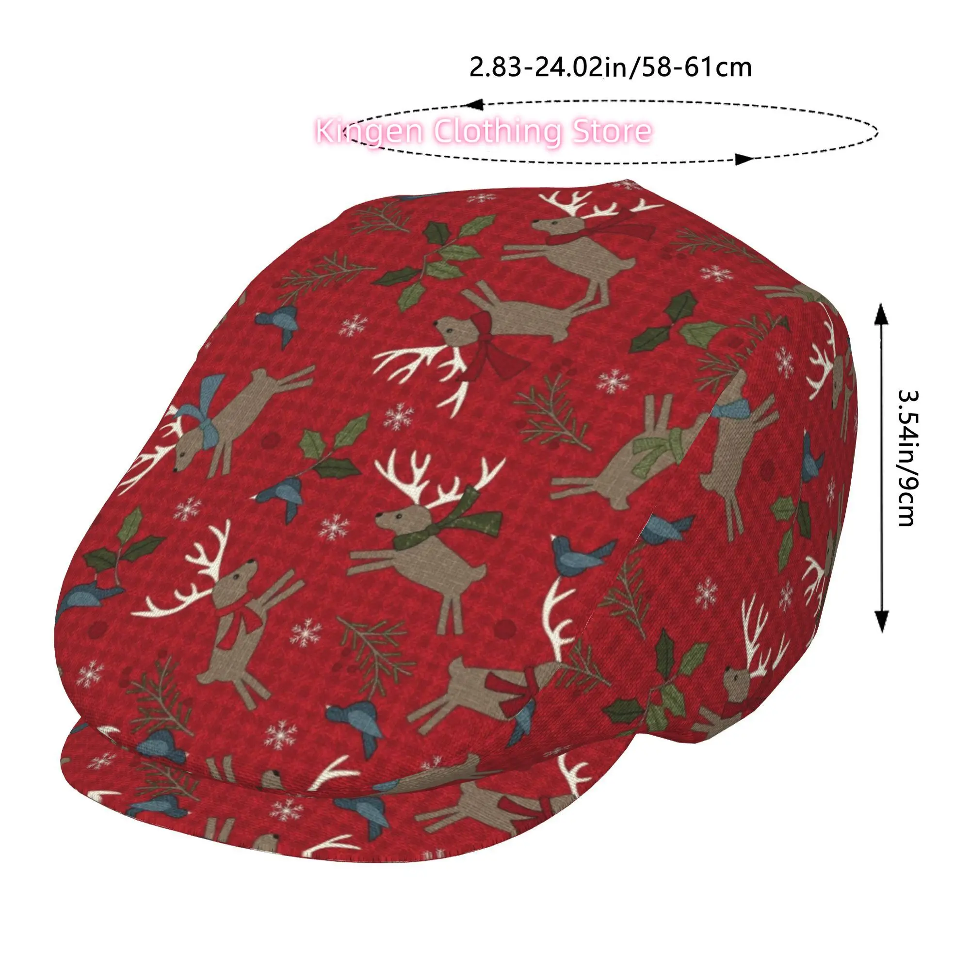 Reindeer and Birds Christmas Pattern Men and Women Adjustable Flat Cap Newsboy Beret Ivy Cap Irish Cabbie Fishing Hats Forward C