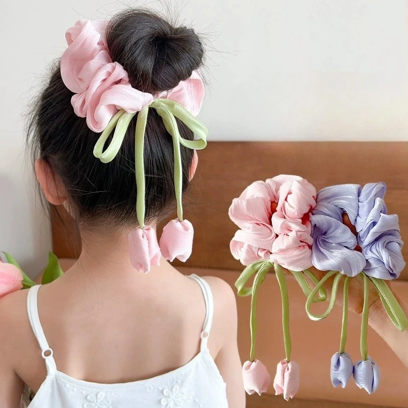 

Sweet Cute Tulip Flower Large Hair Scrunchies Girls Princess Head Ornament Headband Hairbands Hair Ties Fashion Hair Accessories