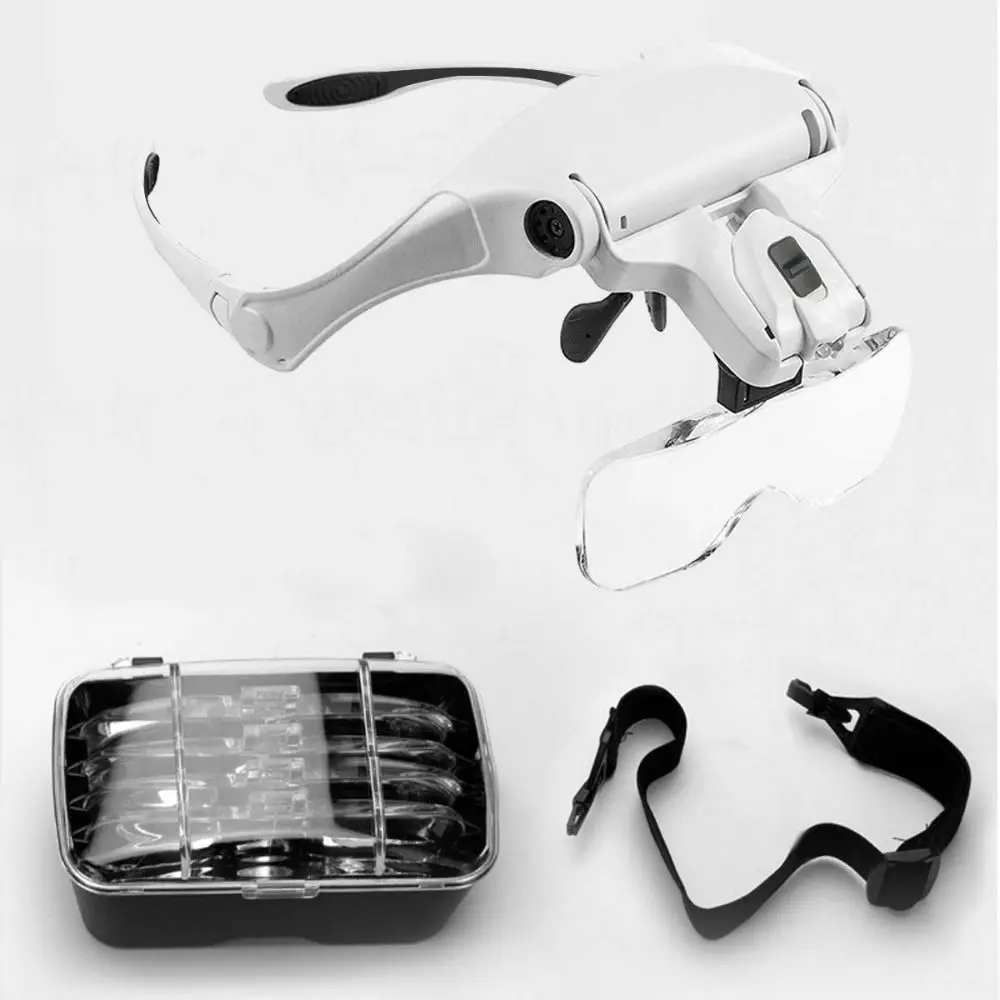 

Adjustable LED Light Headband Magnifier Glasses Professional Multiple lenses Headlamp for Eyelash Grafting Eyebrow Tattoo