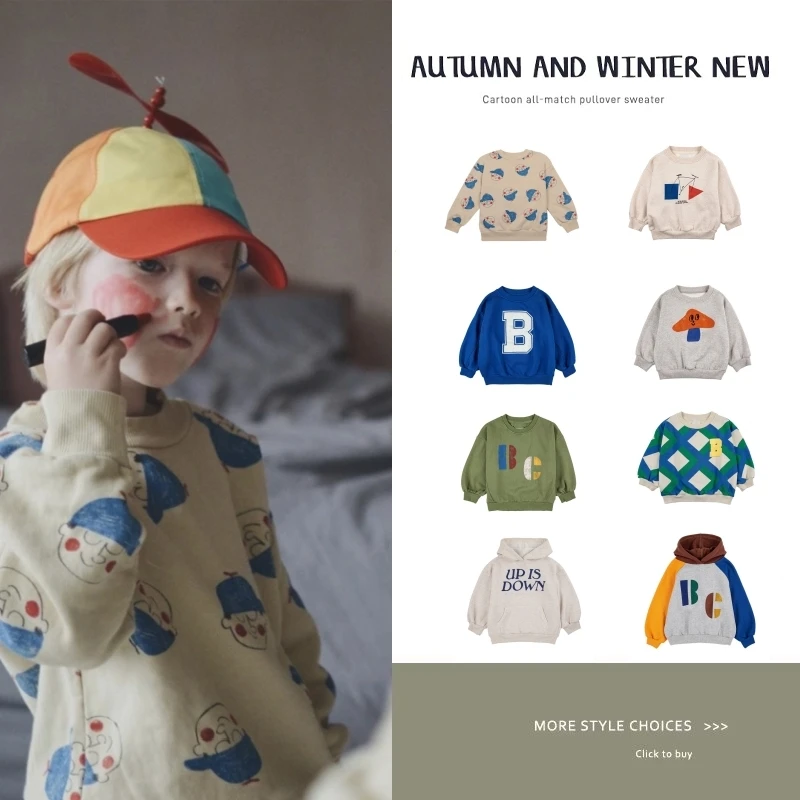 2024 Children\'s Sweater Autumn/Winter Product Boys and Girls Cartoon Pattern Plushed Warm Children Hooded Clothing Velvet coat