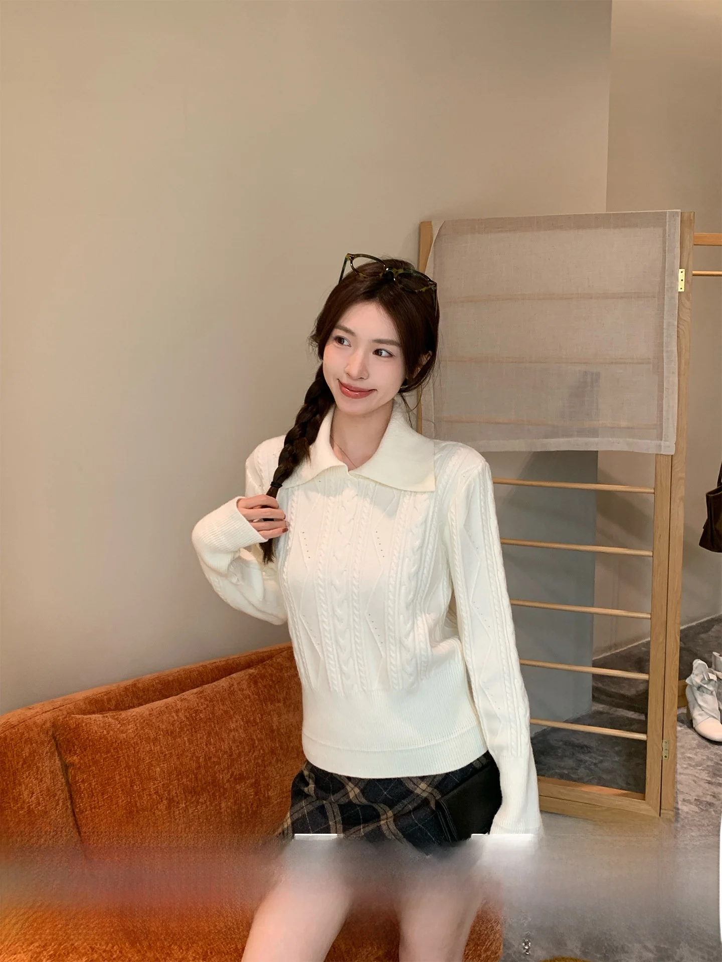 

Morning Bloom Women's Knitted Sweater Collar Twist Flower Design Soft Korean Sle Long Sve Casual Inner Wear Base Layer