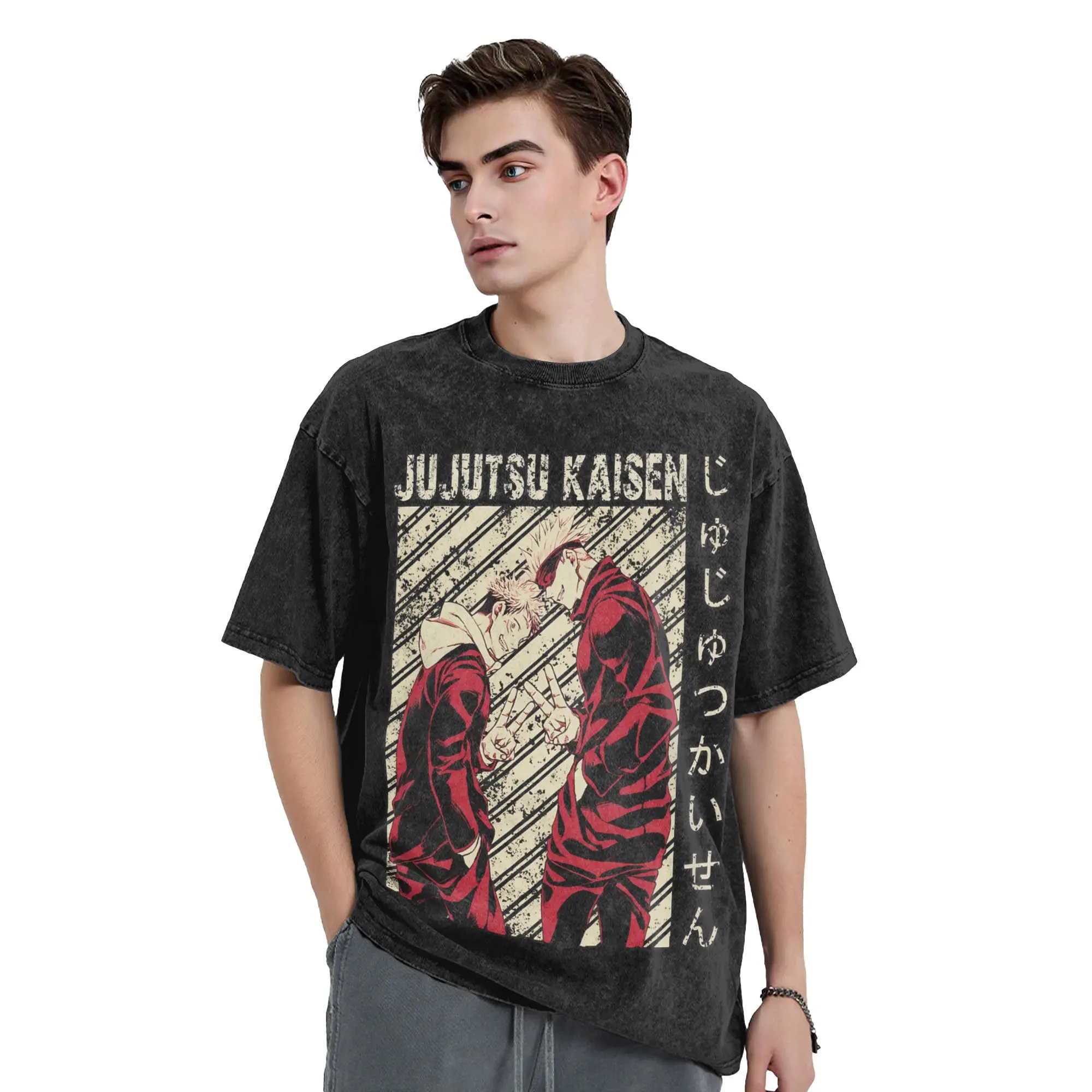 

Itadori X Gojo Satoru Senpai Washed T Shirts Streetwear T-Shirt Jujutsu Kaisen Anime Tees Men Women 100% Cotton Street Summer