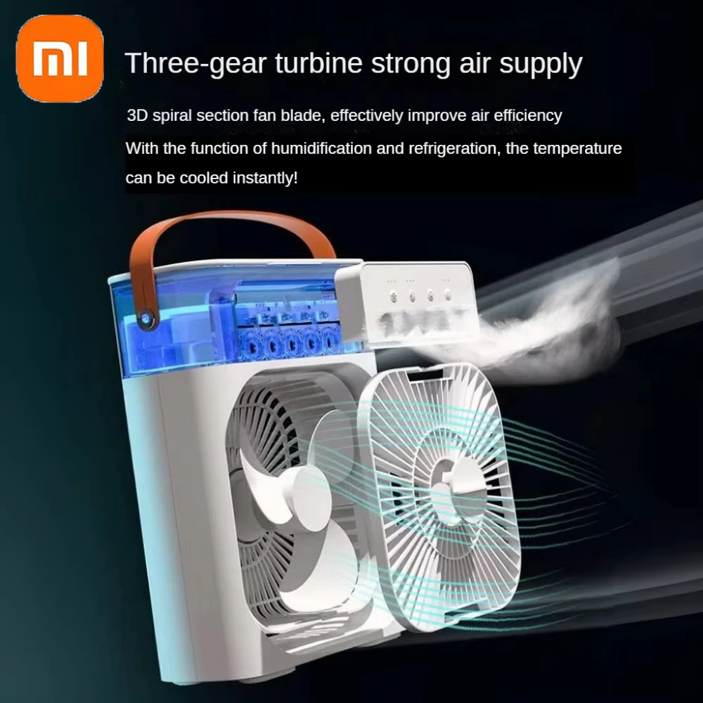 Xiaomi مروحة صغيرة محمولة تبريد رذاذ الماء USB مروحة قابلة للشحن LED ضوء الليل ثلاثة في واحد مرطب الهواء المنزلي