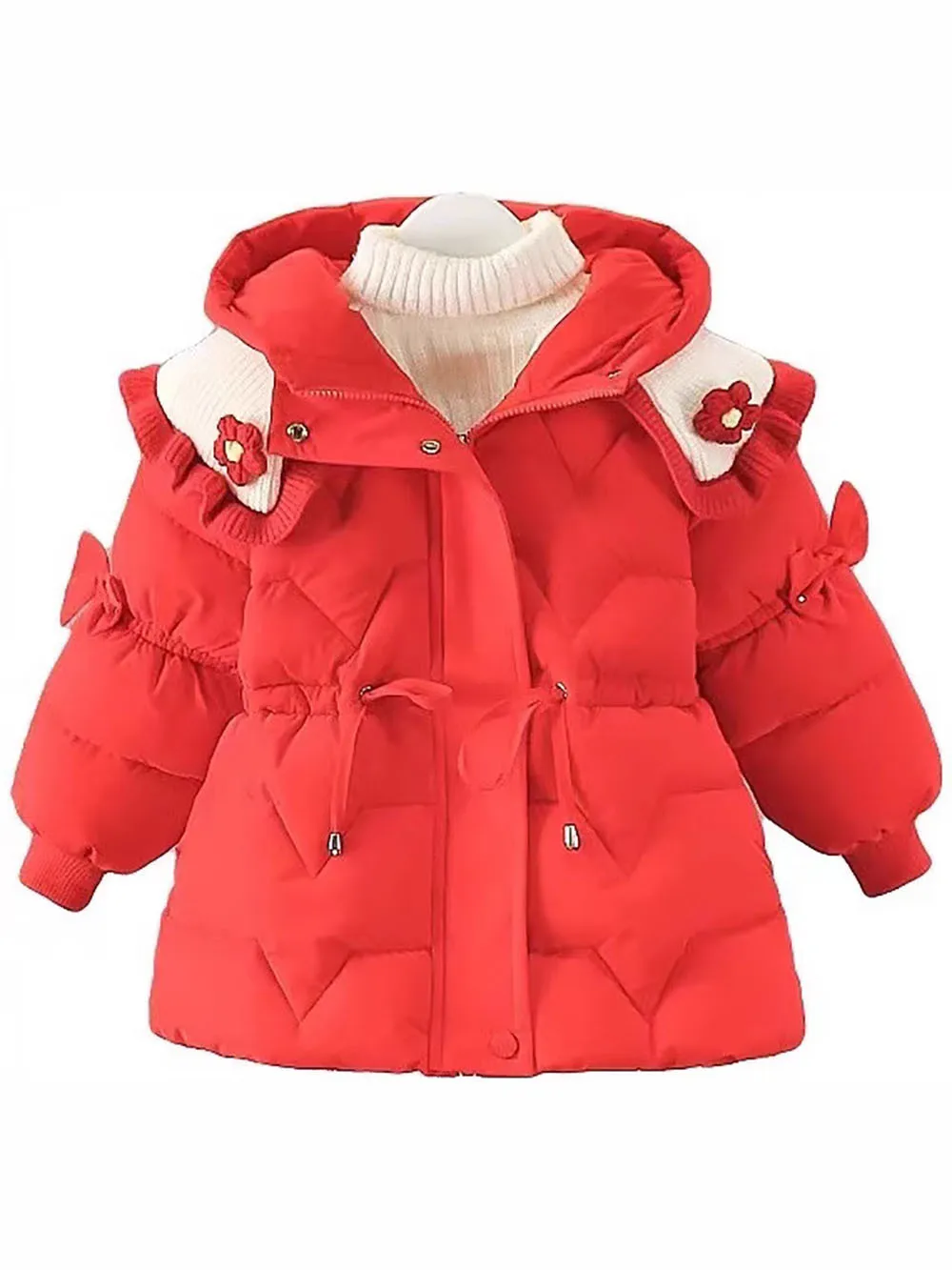 Little Girl's Down Jacket Christmas Thick Warm Padded Jacket 2024 Trend Fashion Windproof Hooded Coat For Girls Casual Clothes