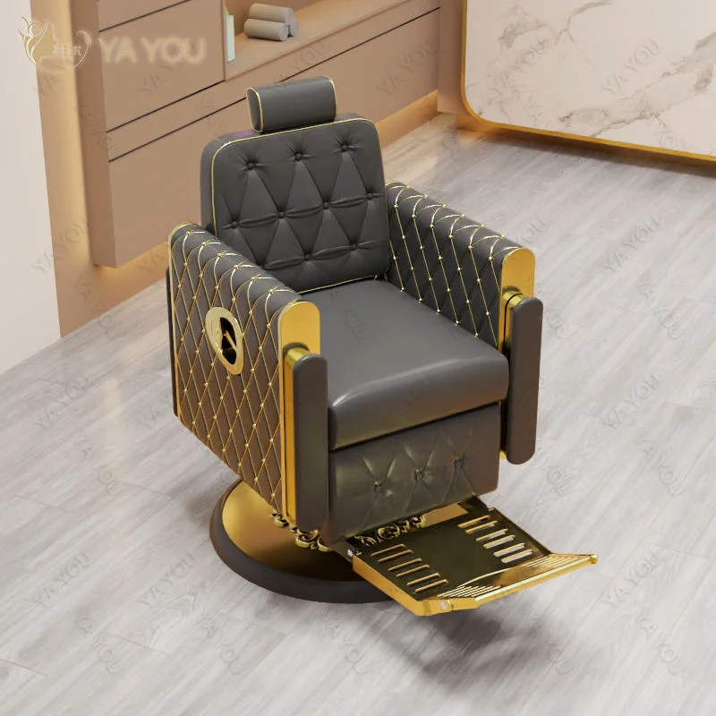 Luxurious Golden Base Inverted Retro Barber Chair Inverted Large Pump Design Can Be Customized Color for Barber Chair