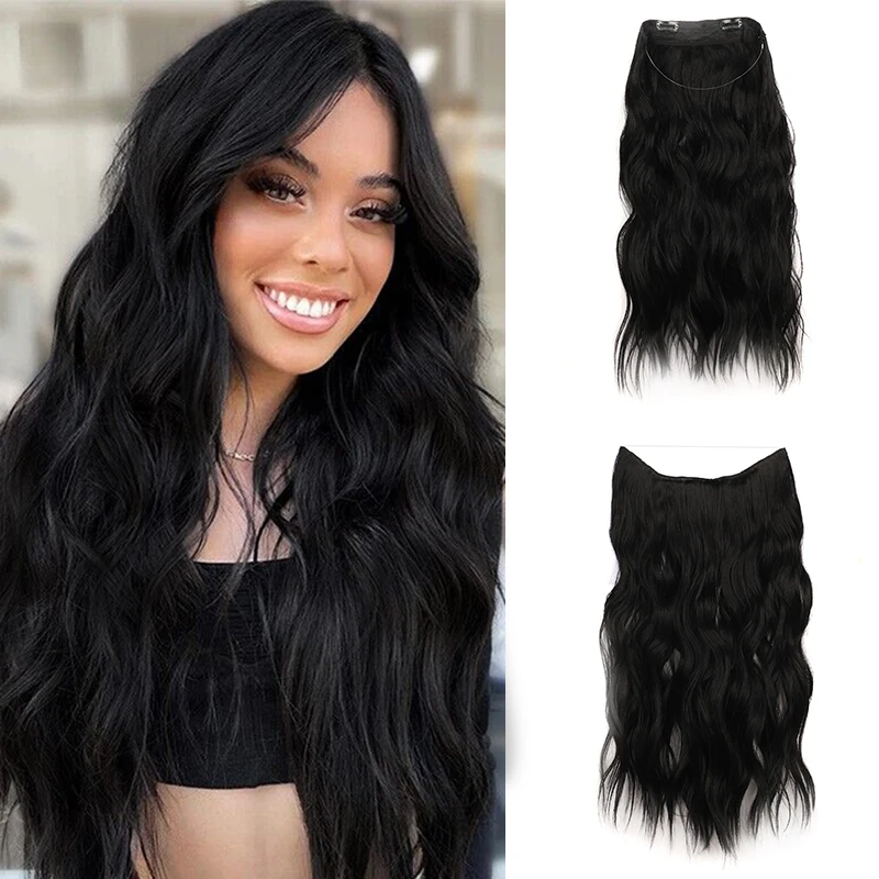 

Synthetic Long Wavy Adjustable Wire Hairpiece for Women Invisible Fish Line Hair Extensions Black One Piece Clip in Hairpiece