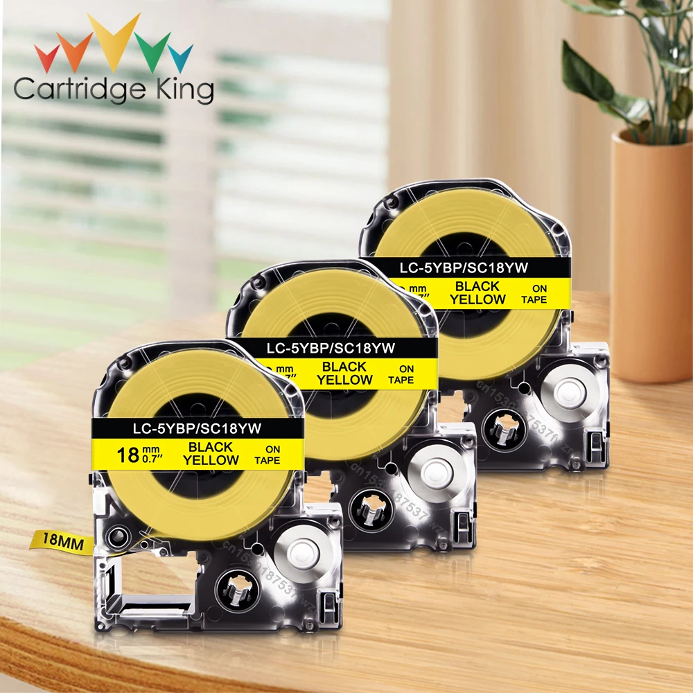 5 pieces 18mm Label for Epson Tapes SC18YW LK-5YBP Black on Yellow Cartridge Labeling Compatible for Epson LW-400 600P Printer