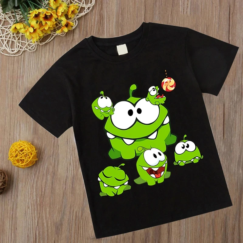 Fashion Game Om Nom T Shirt Summer O-neck Tshirt Cut The Rope Tees For Baby Boys Kids Casual Cartoon Tops Girls Frog Clothing