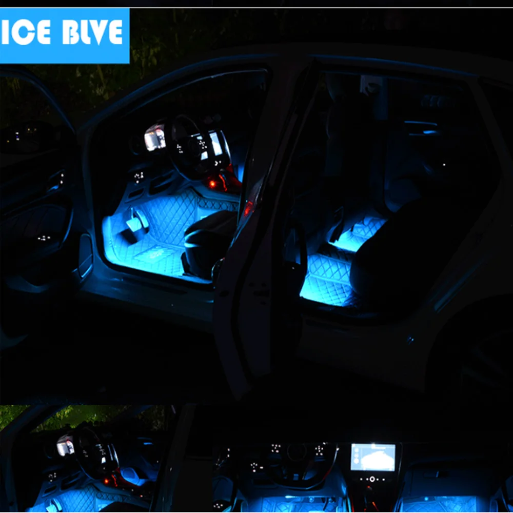 24 LED Car Interior Ambient Foot Light with USB Auto RGB Atmosphere Decorative Lamps Foot Strip Light Kit Accessories