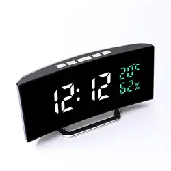 LED Digital Alarm Clock Curved Screen Electronic Desktop Clock With Time Temperature Humidity Display 12/24h Desk Table Clocks