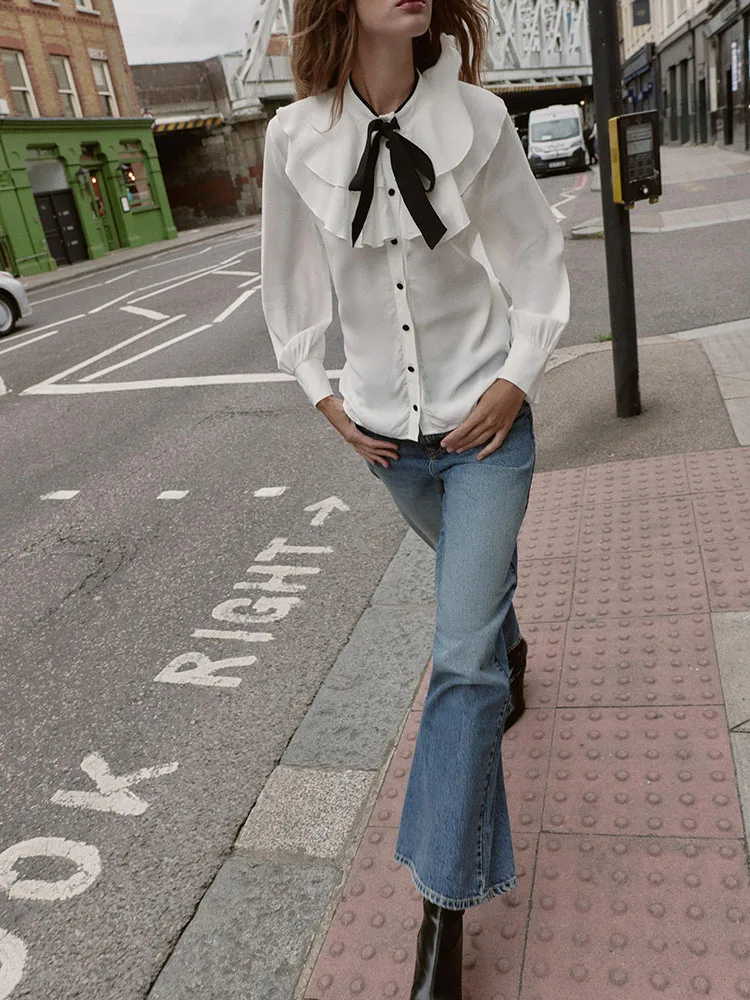 

Новая зимняя модная женская блузка 2025 года с яркими цветами, узлами и многослойным декором, модель 9767 72, этнический сценический костюм