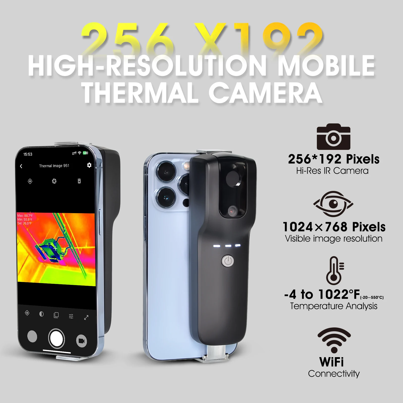 Smartphone Thermal Camera Kit  Wireless WiFi IR Camera for Building Inspection -20°C~550°C Range, DIY Home Energy Audit