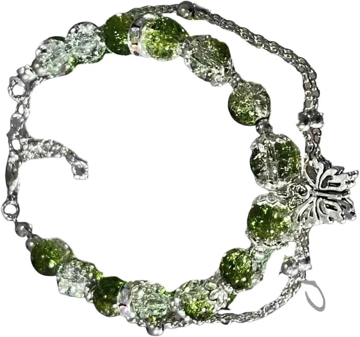Sweet Green Bead Butterfly Bracelet Modern Alloy Butterfly Bracelet Elegant Green Bead Tassels Styles Wristband Charm
