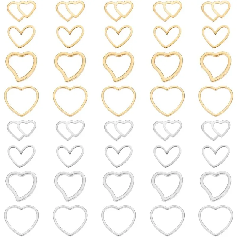 

40pcs Mini Heart Linking Rings Charm 2 Colors Stainless Steel Linking Ring Hollow Pendant Connectors Charm for Jewelry Making