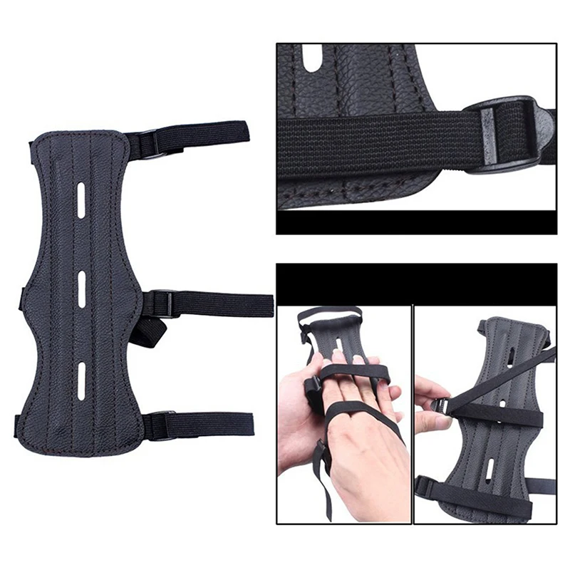 Leather Archery Equipment Arm Guard 3 Straps Protection Forearm Safe Adjustable Bow Arrow Hunting Shooting Training Accessories view 4