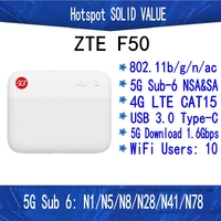 2024 New Original ZTE UFi F50 5G Pocket MiFi 5G Sub-6 SA/NSA N1/5/8/28/41/78 4G Cat15 2.4G/5G Wifi (No battery)