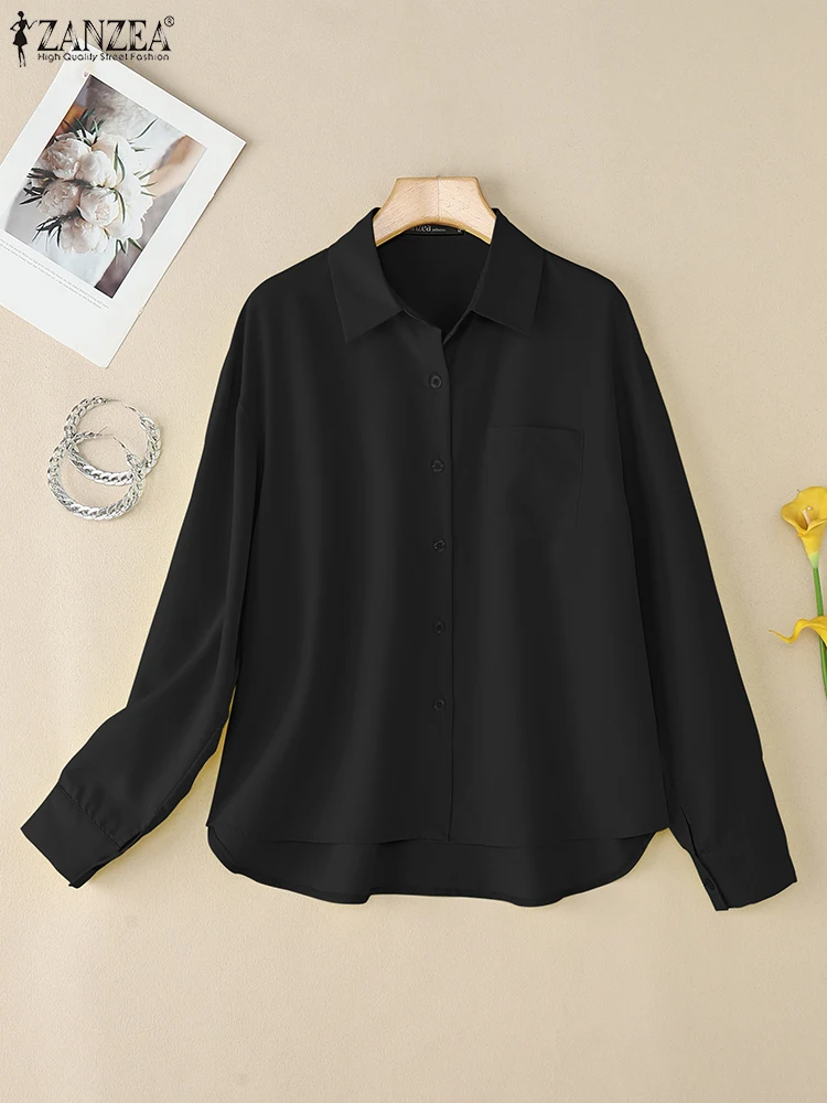 Zanzea outono moda camisas femininas sólida ol blusa de trabalho botões casuais blusas 2025 elegante lapela pescoço manga longa topos oversize