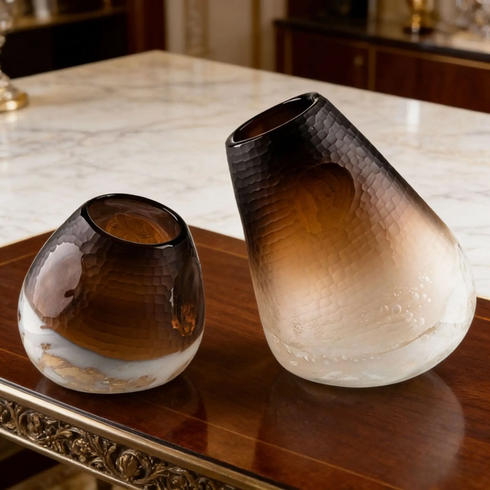 ANHUA Handmade Modern Gradient Textured Glass Tabletop Vase Set Artisan Crafted Ombre Premium Home Decor Living Room Accent
