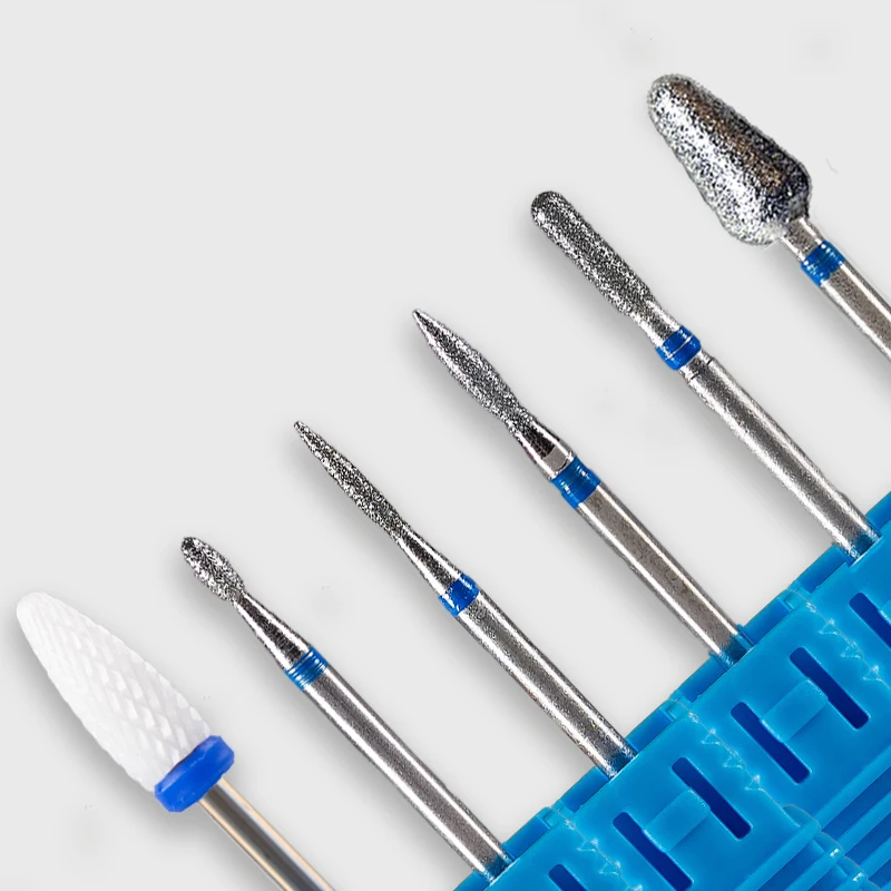 6 stks/set Diamant Zand Nagelvijlen Boor Cuticle Polijsten Bit Nagel Slijpkop Elektrische Manicure Set voor het verwijderen van acryl