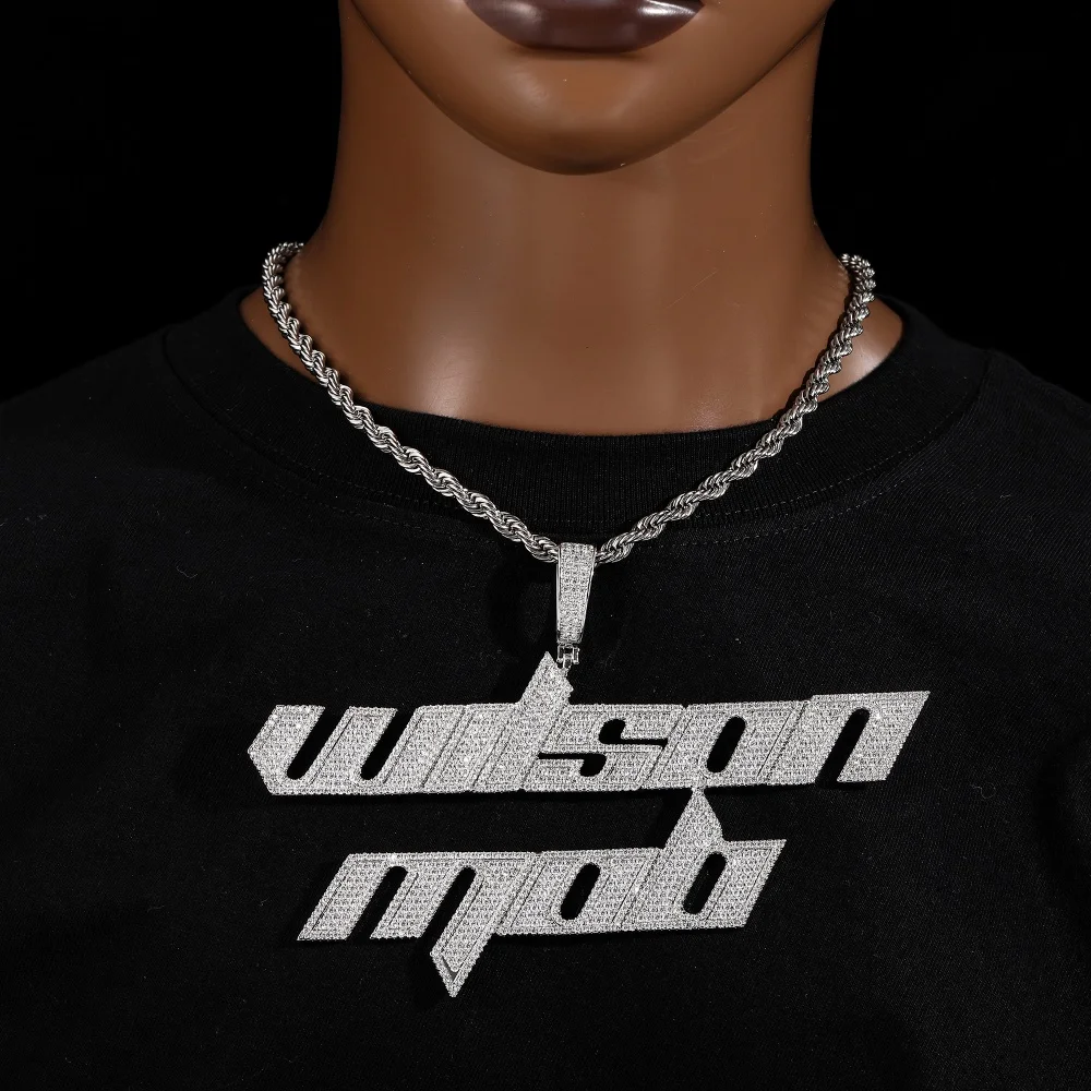 

Custom Name Script Letters Blade Pendant Iced Out Cubic Zirconia Full Paved 5A+ CZ Stones Necklace Luxury Fashion Hiphop Jewelry