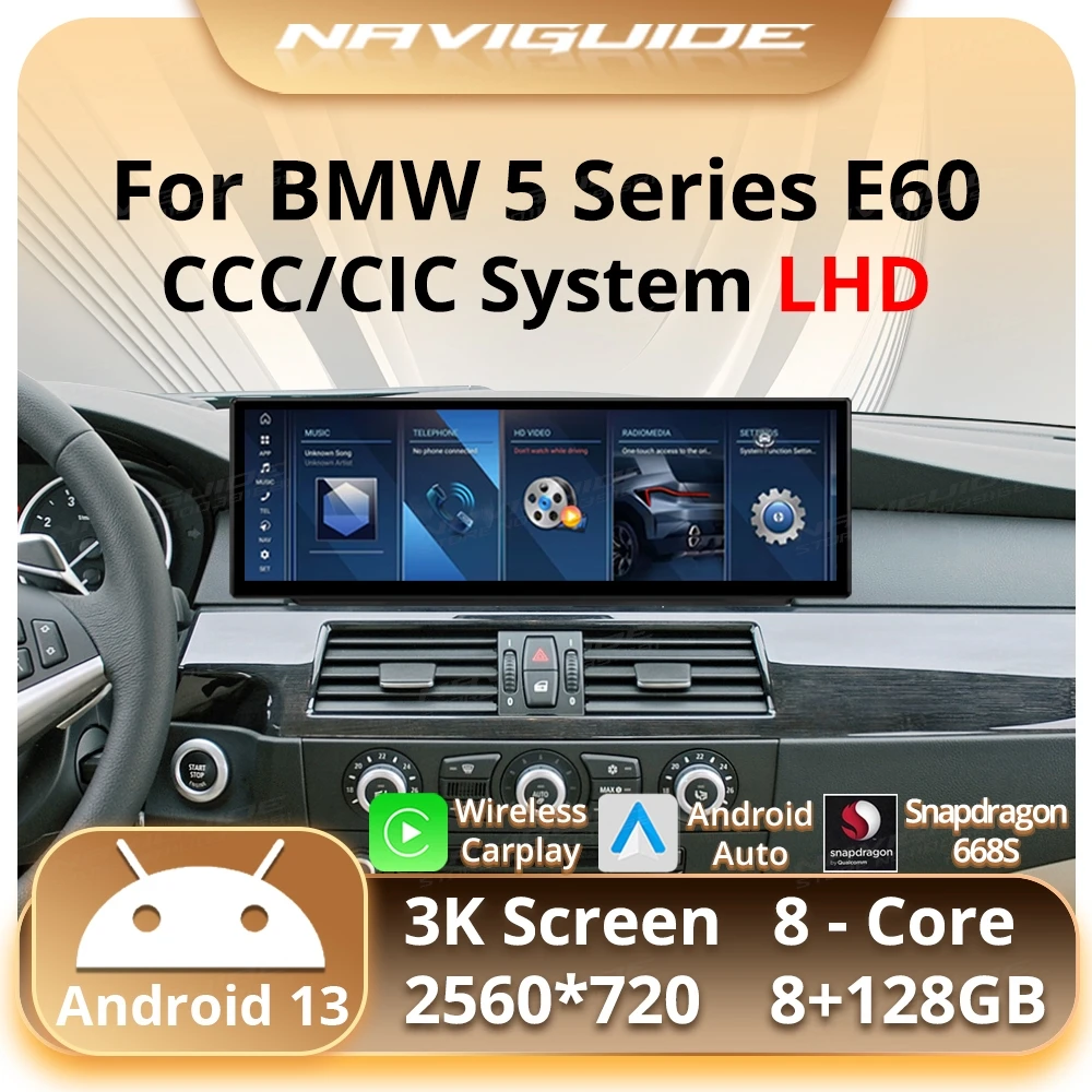 NAVIGUIDE 14.9'' Android 13 Car Radio For BMW 5 Series E60 CCC CIC Multimedia Player Smart car system Wireless Carplay Android