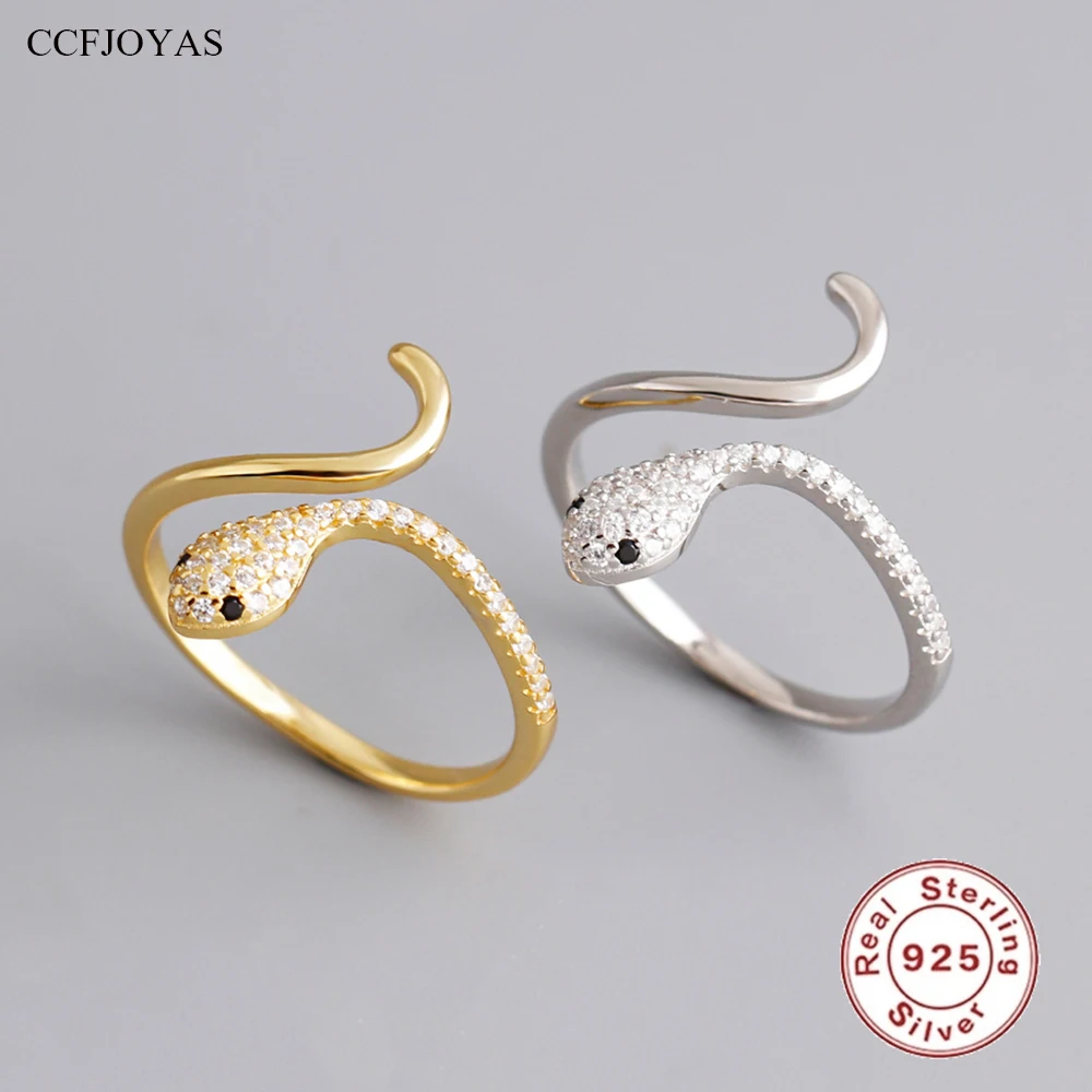 

CCFJOYAS European and American High Quality 925 Sterling Silver Snake-shaped Open Ring Unisex Punk Rock Fashion Hand Jewelry