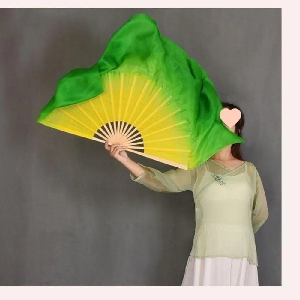 31cm竹製中国短扇子ダンス練習用、10/20cm半円シルクベールペア、楊子舞竹扇子