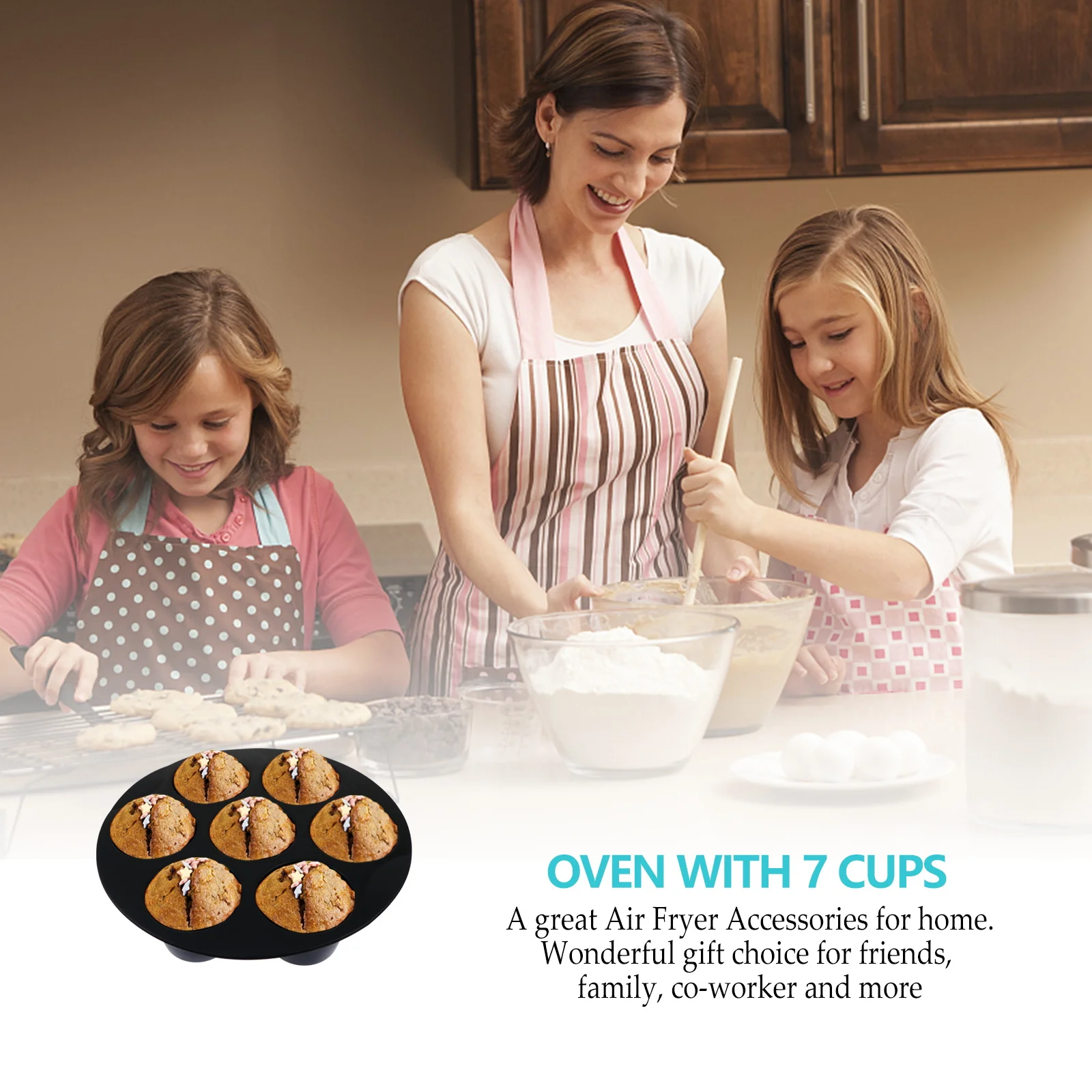 

Silicone Muffin Cake Mold 7 Grids Washable Reusable Air Fryer Accessory Kitchen Baking Mold Air Fryer Accessories