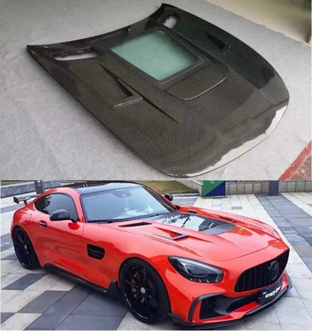 

For Mercedes-Benz AMG GT GTS GTC GTR 2015-2021 Real Forged Carbon Fiber Transparent Front Bumper Bonnet Engine Hood Vent Cover