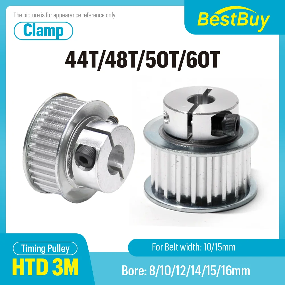 HTD 3M 44T/48T/50T/60Teeth BF Clamping Type Synchronous Wheels Bore8-16mm for Belt width 10/15mm 3D Printer Accessories