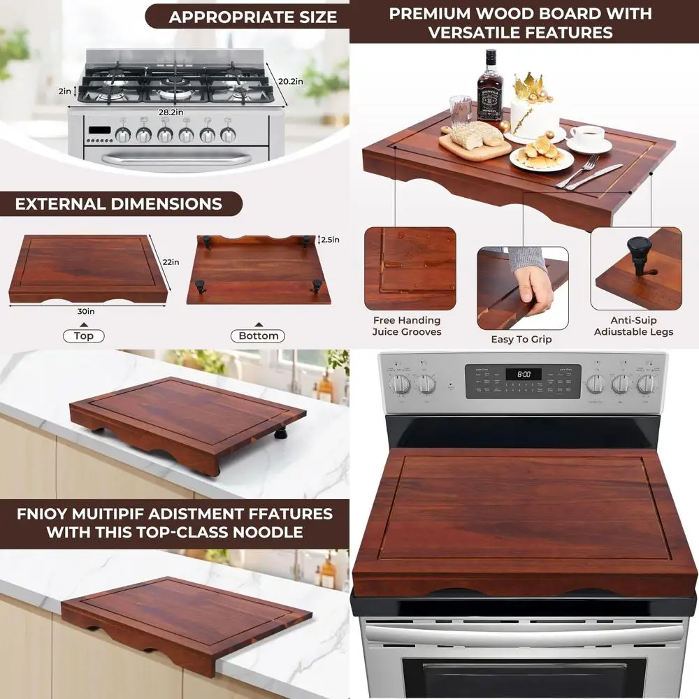 

Крышка плиты из дерева акации — регулируемая разделочная доска 30 л x 22 Вт x 2,5 ч для электрических и газовых плит