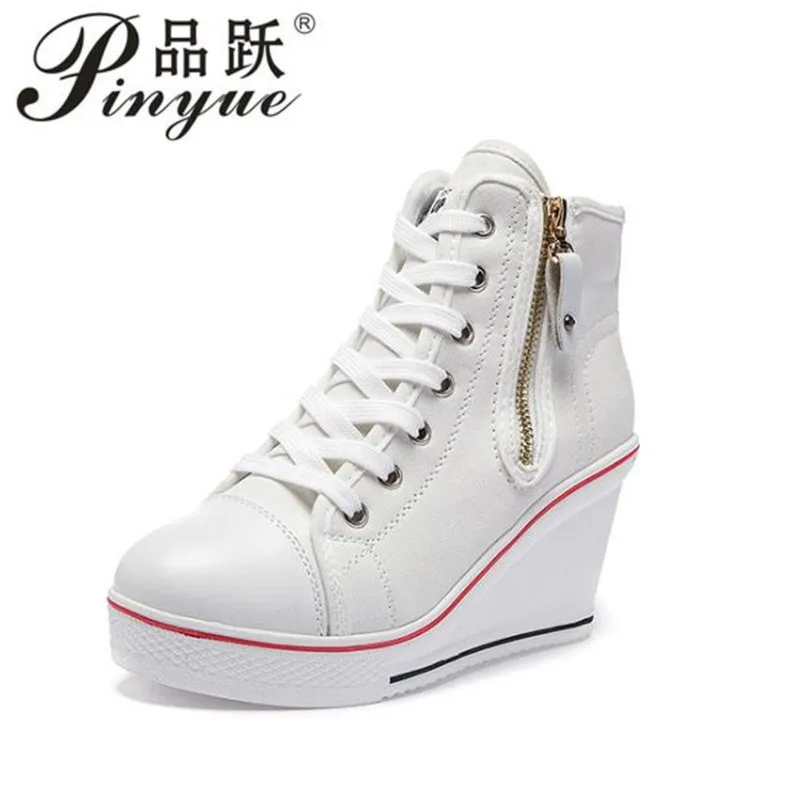 8cm Women Wedges High Top Canvas Shoes Platform Shoes Woman Casual Trainers Elevator Shoe High Heels Zapatos Mujer size 35--43